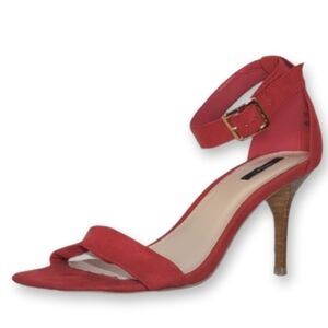 Forever 21 High Heel Sandals Womens Size 9 Red Ankle Strap Faux Suede Shoes
